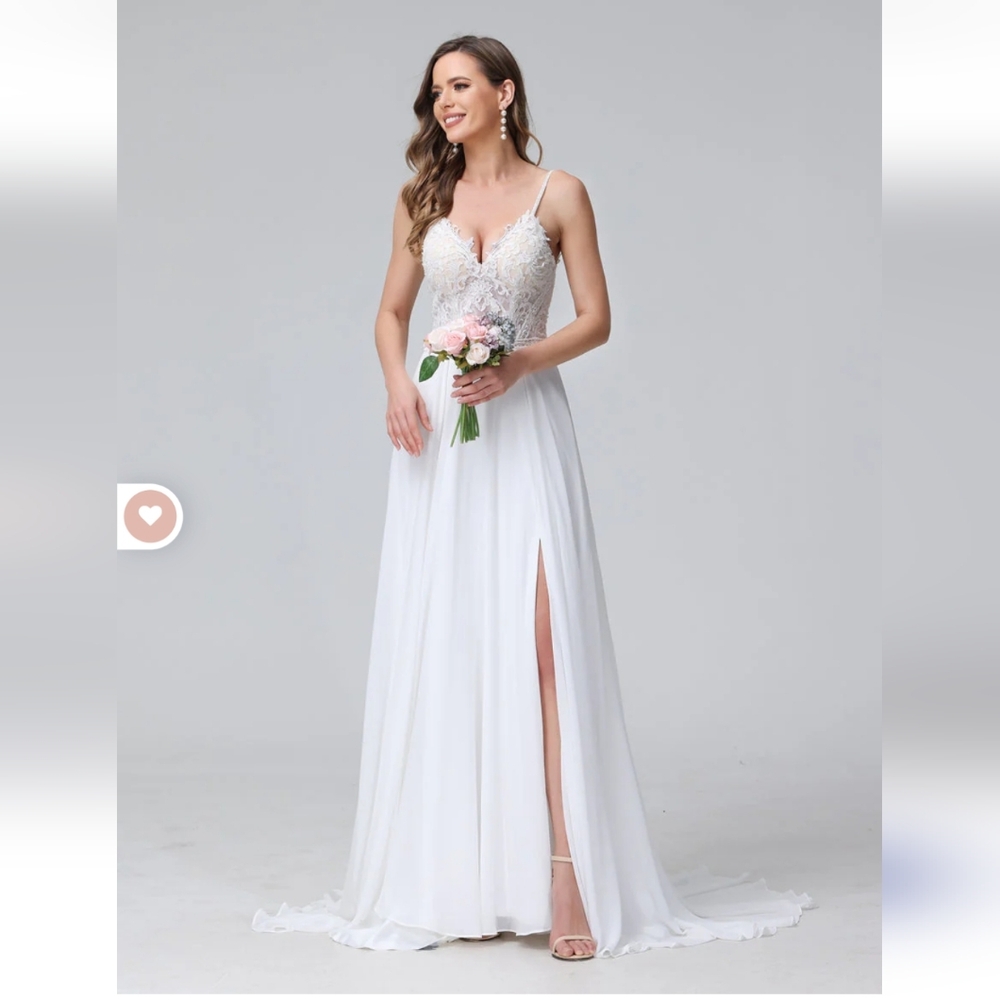 A-Line Spaghetti Straps V-Neck Sleeveless Long Chiffon Wedding Dress